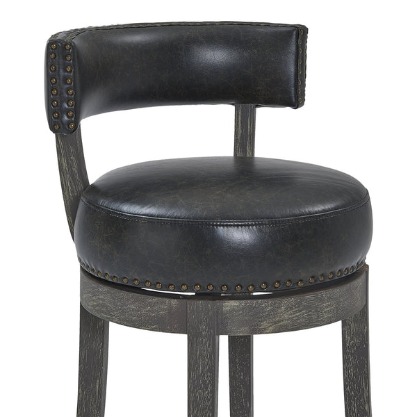 English Elm Reyden 26" Counter Height Swivel Stool in Onyx Faux Leather with American Gray Wood—Stable, Stylish B2736P354315