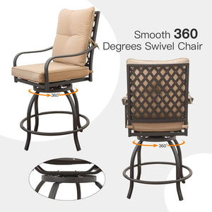 English Elm Outdoor Living 3-Piece Patio Bar Set With Swivel Stools, Cushions & Durable Table For Garden Fun W1859S00096