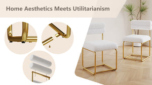 English Elm Set of two white teddy plush dining chairs with gold iron legs, ergonomic curved back, soft cozy luxe feel W1727P237751