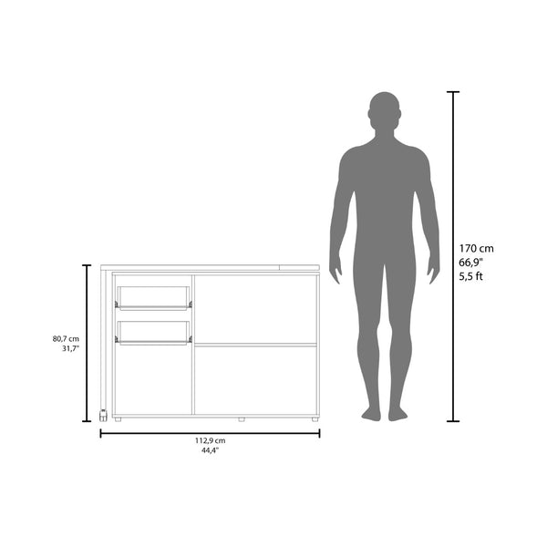 English Elm Lamont Rolling White Desk with Storage Drawers Shelves and Cabinet for Home Office B097S00245