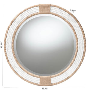 English Elm Round Braided Jute Rope Wall Mirror Natural Fiber Boho Coastal Accent Decor B2750P467833