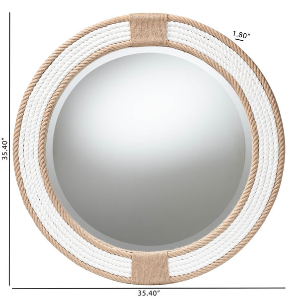 English Elm Round Braided Jute Rope Wall Mirror Natural Fiber Boho Coastal Accent Decor B2750P467833