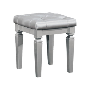English Elm Modern Allura Tufted Vanity Stool with Acrylic Crystal Accent, Luxurious Faux Leather Seat, Chic Bedroom Accent Piece Silver 18.5 L x 17 W x 8.5 H B011P366051