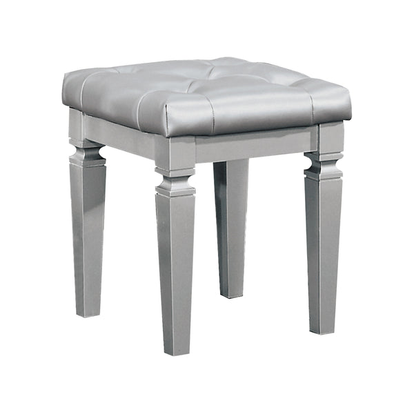 English Elm Modern Allura Tufted Vanity Stool with Acrylic Crystal Accent, Luxurious Faux Leather Seat, Chic Bedroom Accent Piece Silver 18.5 L x 17 W x 8.5 H B011P366051