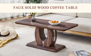 English Elm Modern Walnut MDF Rectangular Coffee Table with Dark Brown Grain Sticker, Silver Trim, Ergonomic Height W1151P230544