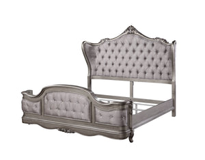 English Elm Ariadne Luxurious Velvet Queen Bed With Antique Platinum Finish & Elegant Button-Tufted Design B2726S00102