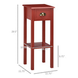 English Elm Homcom 2-Tier Side Table With Drawer, Narrow End Table With Bottom Shelf, For Living Room Or Bedroom, Red