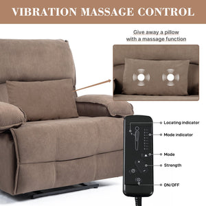 English Elm Oversized Velvet Push-Back Recliner Chair Sofa with Massage Pillow, Super Soft Fleece Comfort and Easy Assembly Brown W1403S00004