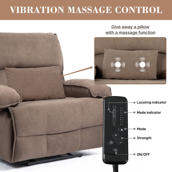 English Elm Oversized Velvet Push-Back Recliner Chair Sofa with Massage Pillow, Super Soft Fleece Comfort and Easy Assembly Brown W1403S00004