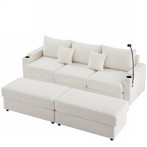 English Elm 95.3" Modern 3-Seater Sectional Sofa With Dual Ottomans, Usb Ports, Cup Holders & Hidden Storage N719S001613A