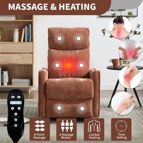 English Elm Blue Fabric Swivel Rocker Recliner with Massage Heat Nodes for Living Room Comfort Orange W1803P321821