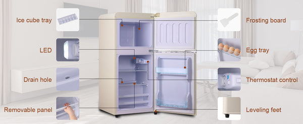 English Elm 3.5cu.ft Two Door Compact Mini Fridge Wood Finish Freezer Dorm Bar Office Cream W1002P210648