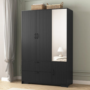 English Elm 8 Drawer Tall Chest Slim Particleboard Build Smooth Gliding Storage for Bedroom Closet Black W409S00010