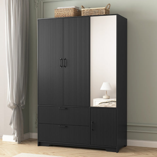 English Elm 8 Drawer Tall Chest Slim Particleboard Build Smooth Gliding Storage for Bedroom Closet Black W409S00010