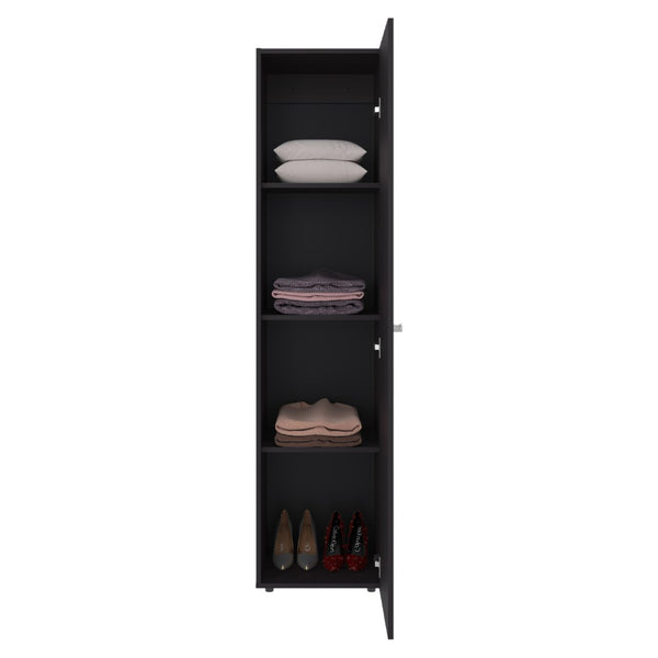 English Elm Deftones Tall Narrow Wenge Cabinet Four Shelves Slim Floor to Ceiling Bedroom Storage B128P485413