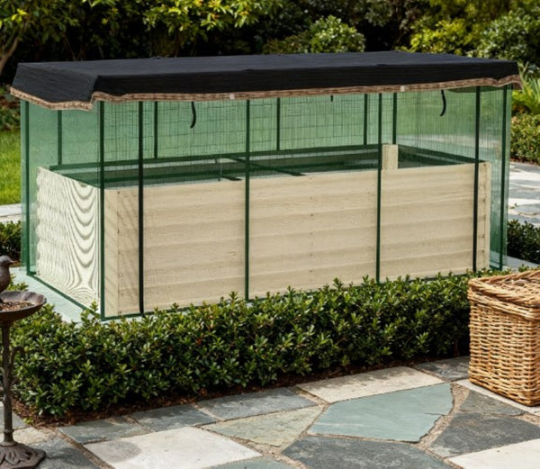 English Elm Raised Galvanized Steel Garden Bed with Crop Cage Shade Cloth and Bottomless Design T3971P422412