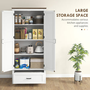 English Elm HOMCOM 67" Freestanding Kitchen Pantry Cabinet with 4 Doors, 6-Tier Adjustable Shelves, Rustic Charm Cream White W2225P249924