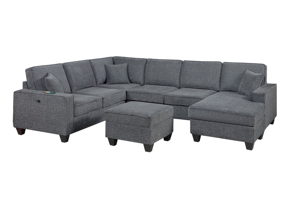 English Elm Contemporary Chenille U-shape Sectional with Usb Charging Chaise and Ottoman Included Gray,Slate B011S02188
