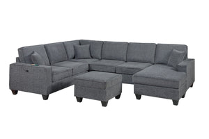 English Elm Contemporary Chenille U-shape Sectional with Usb Charging Chaise and Ottoman Included Gray,Slate B011S02188