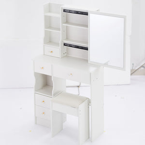English Elm 29.2" Stylish Compact Vanity Table Set With Cushioned Stool & Large Sliding Mirror For Small Spaces W936P226026