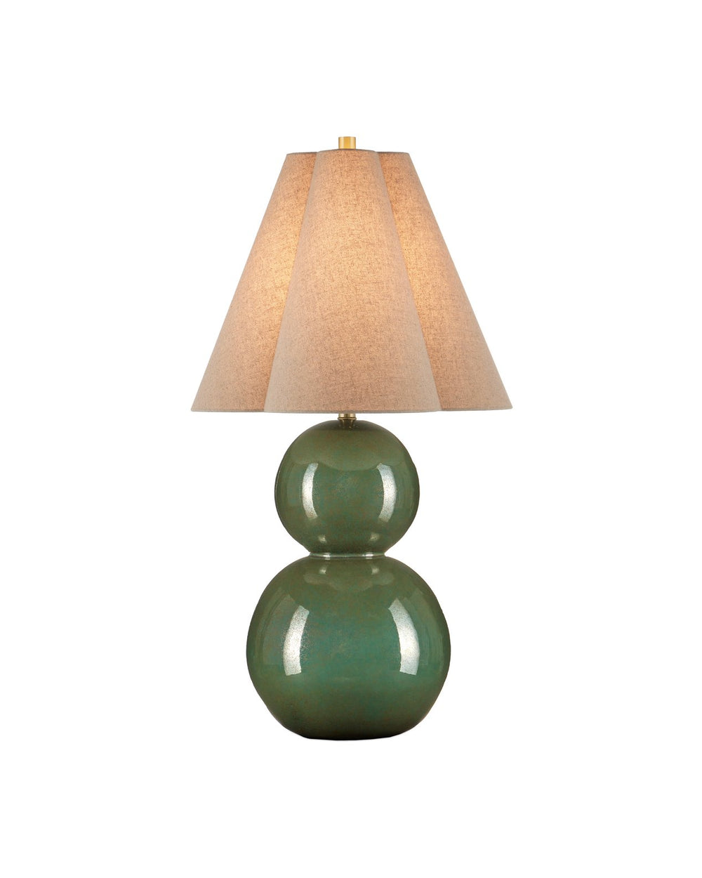 Currey & Company Kindred Table Lamp: Stunning Double Orb Design In Dark Green Glaze With Unique Clover Shade, 34.5" Tall Green Ceramic 6000-1041-currey-company