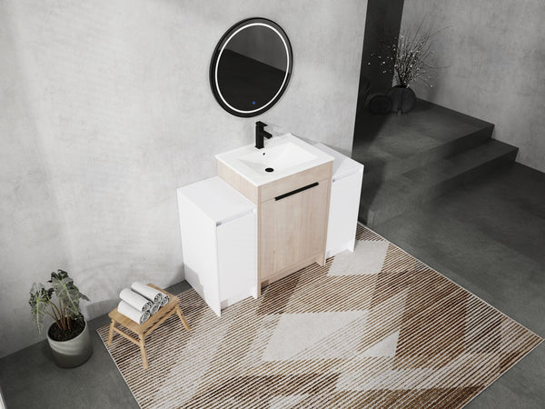 English Elm 48 Inch Freestanding Bathroom Vanity With Ceramic Sink, Adjustable Shelves & Soft-Close Doors W999S00312