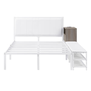 English Elm Full Size Metal Platform Bed With Stylish Storage Shelves & Cushioned Footrest For Organized Living N737P199334K