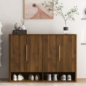 English Elm Shoe Cabinet with Four Doors Adjustable Shelves Entryway Organizer Modern Storage Unit W1321S00041