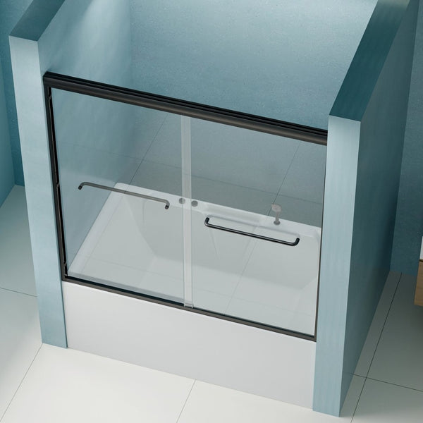 English Elm 56"-60" Semi-frameless Bypass Tub Door Tempered Glass Panels with Spa Style Hardware Matte Black W1573P292498
