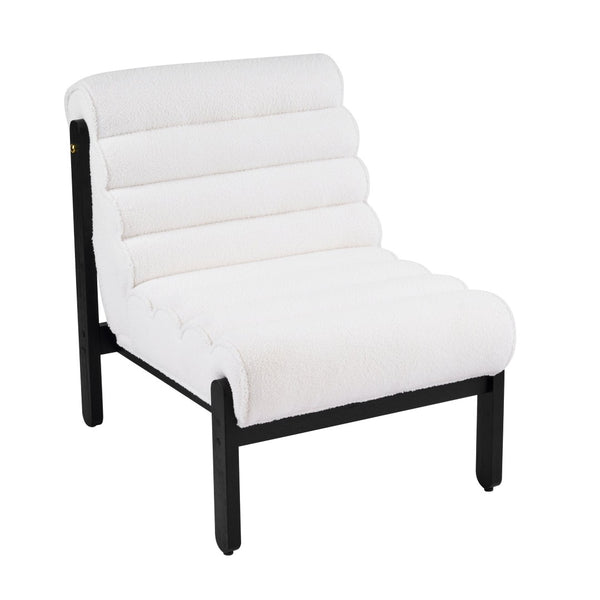 English Elm Fluffy Shearling Accent Chair Plush Tiered Back Solid Wood Frame Cozy Reading Nook White+Black N767P366257W