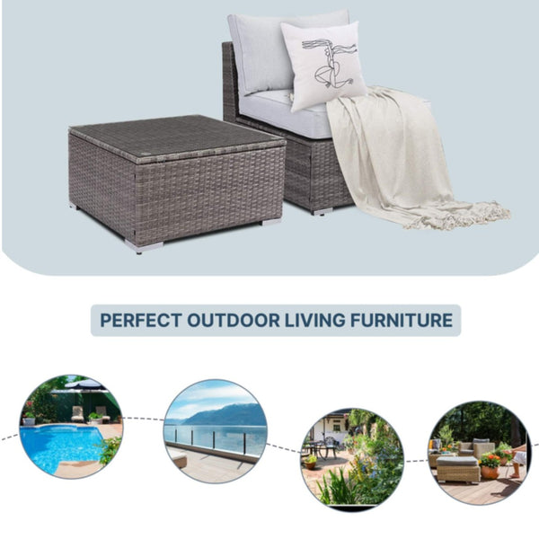 English Elm 2-piece Outdoor Pe Rattan Balcony Set with Armless Sofa and Tempered Glass Table B082P455124