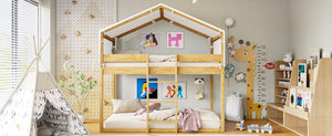 English Elm Twin Over Kids Bunk Bed with Tent Canopy Farmhouse Pinewood Playroom Frame Natural N708P248523M