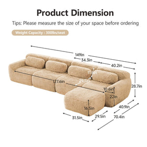 English Elm L-shaped Modular Plush Sectional Sofa with Cloud Foam Cushions for Cozy Living Spaces Light Khaki W714S01572