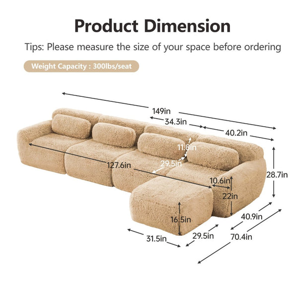 English Elm L-shaped Modular Plush Sectional Sofa with Cloud Foam Cushions for Cozy Living Spaces Light Khaki W714S01572