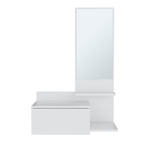 English Elm Vienna Floating Mirror Console Table with 3-Tier Shelves, Full-Extension Drawer, Modern Entryway Charm White 31.5 L x 18.2 W x 6 H B200P240257