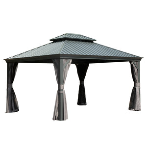 English Elm 10' X 14' Hardtop Gazebo - Durable Aluminum Frame With Steel Roof, Curtains & Netting For Year-Round Use W1859S00161