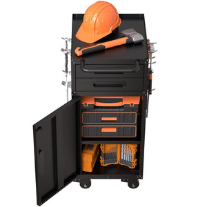 English Elm 34.3" Slim Steel Rolling Tool Cabinet with Locking Door Two Drawers for Garage W2735P428818