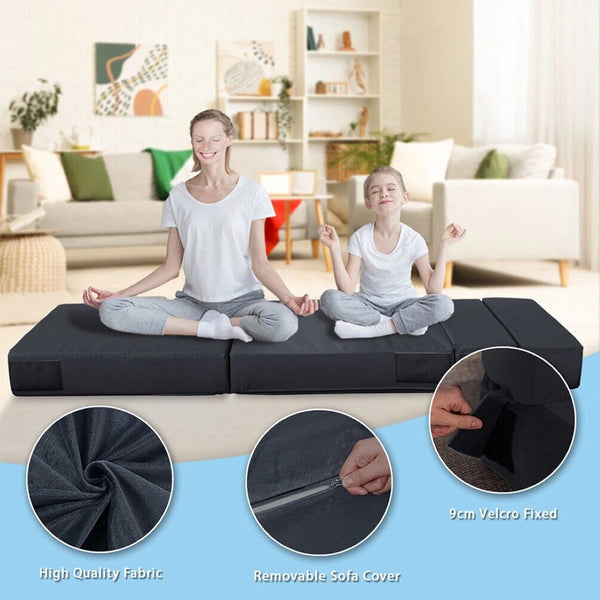 English Elm Convertible Folding Sleeper Chair Thick Padded Lounge Bed for Studio Apartment Guest Room Black T5880P498069