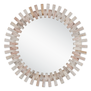 Diza Round Mirror - Bohemian Whitewashed Decor with Textured Wood and Unique Depth for Stylish Spaces