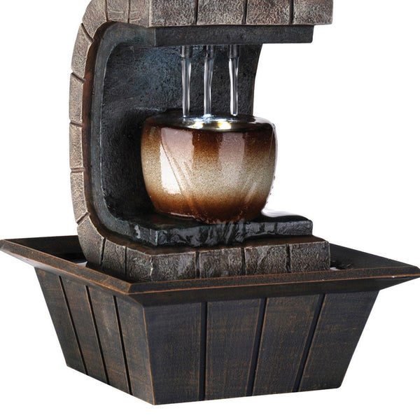 English Elm 9.75" Indoor Meditation Fountain Brown Polyresin with Color-Changing LED, Cascading 3-Pillar Flow B072116410