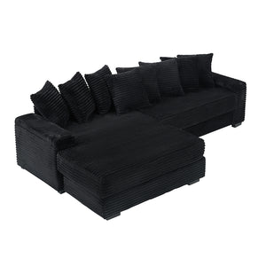 English Elm 111.4 Corduroy Flannelette Sofa 3-Seater with 8 Plush Throw Pillows, Solid Wood Frame, 500lb Capacity Black W1658S00165