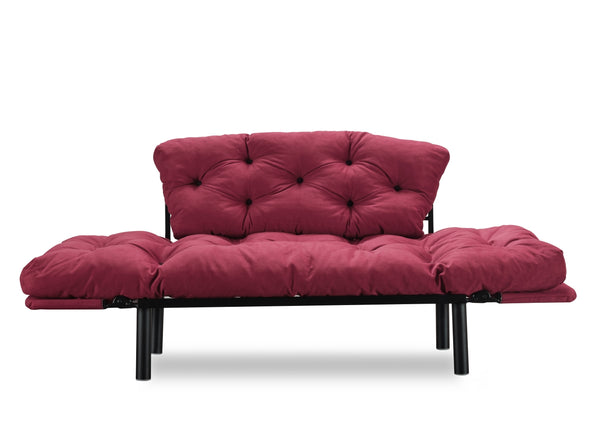 English Elm Nitta Modern Adjustable Arm Love Seat — Convertible Two-Seater Sofa Bed with Plush Upholstery, Metal Frame Burgundy B029P330055