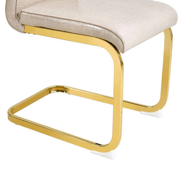 English Elm Set of 2 Glam Faux Alligator Pvc Dining Chairs with Crystal Buckle Bow Legs Beige W3875P371038