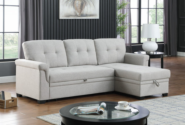 English Elm Jardin Reversible L-shaped Sectional Sleeper Sofa with Chaise Storage and Tufted Fabric Light Gray B2749S00173