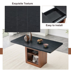 English Elm Scalable Extendable Dining Set Four Chairs Linen Upholstered Walnut Base Modern Walnut+Black W1151S04699