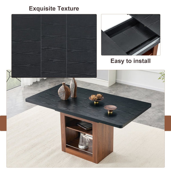 English Elm Scalable Extendable Dining Set Four Chairs Linen Upholstered Walnut Base Modern Walnut+Black W1151S04699