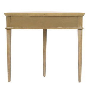 English Elm Storage Console Table Reclaimed Wheat 36" — Vintage Demilune Entry Accent w/ Fluted Doors & Bronze Knobs B035P148426
