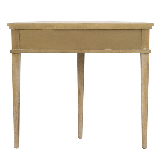 English Elm Storage Console Table Reclaimed Wheat 36" — Vintage Demilune Entry Accent w/ Fluted Doors & Bronze Knobs B035P148426