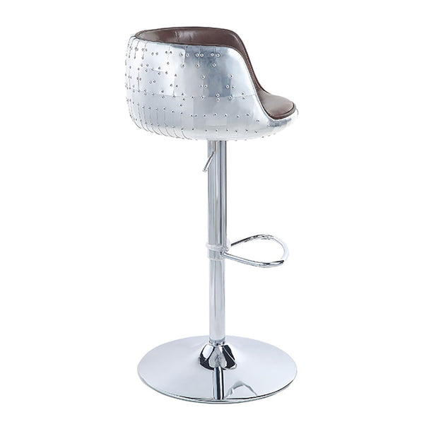 English Elm Vintage Adjustable Swivel Stool In Brown Leather & Aluminum - Stylish Comfort For Home & Bar B062P189159-GIGA