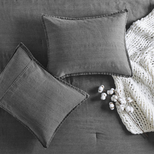 English Elm 2pcs Stone-washed Cotton Twill Comforter Set Oversized Soft Farmhouse Bedding Grey B035P341108